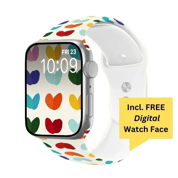 Serenade of Hearts Print | Silicone Watch Band for Apple Watch ®   Watch Face Incl.