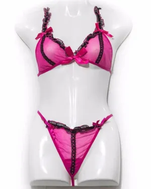 Sexy Pink With Black Frrill Lingerie Set