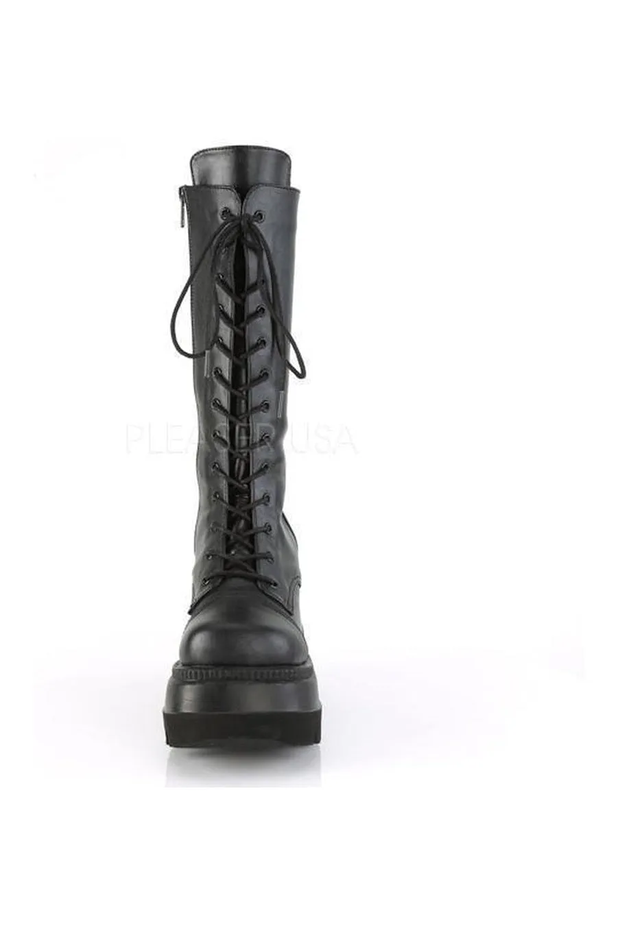 SHAKER-72 Demonia Platform Pump | Black Faux Leather