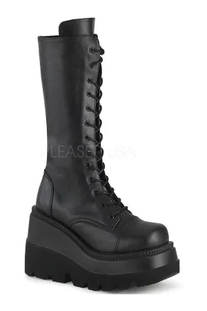 SHAKER-72 Demonia Platform Pump | Black Faux Leather
