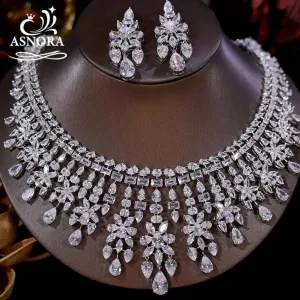 Shiny CZ Bridal Necklace Luxury Wedding 2pcs Jewelry Sets for Women