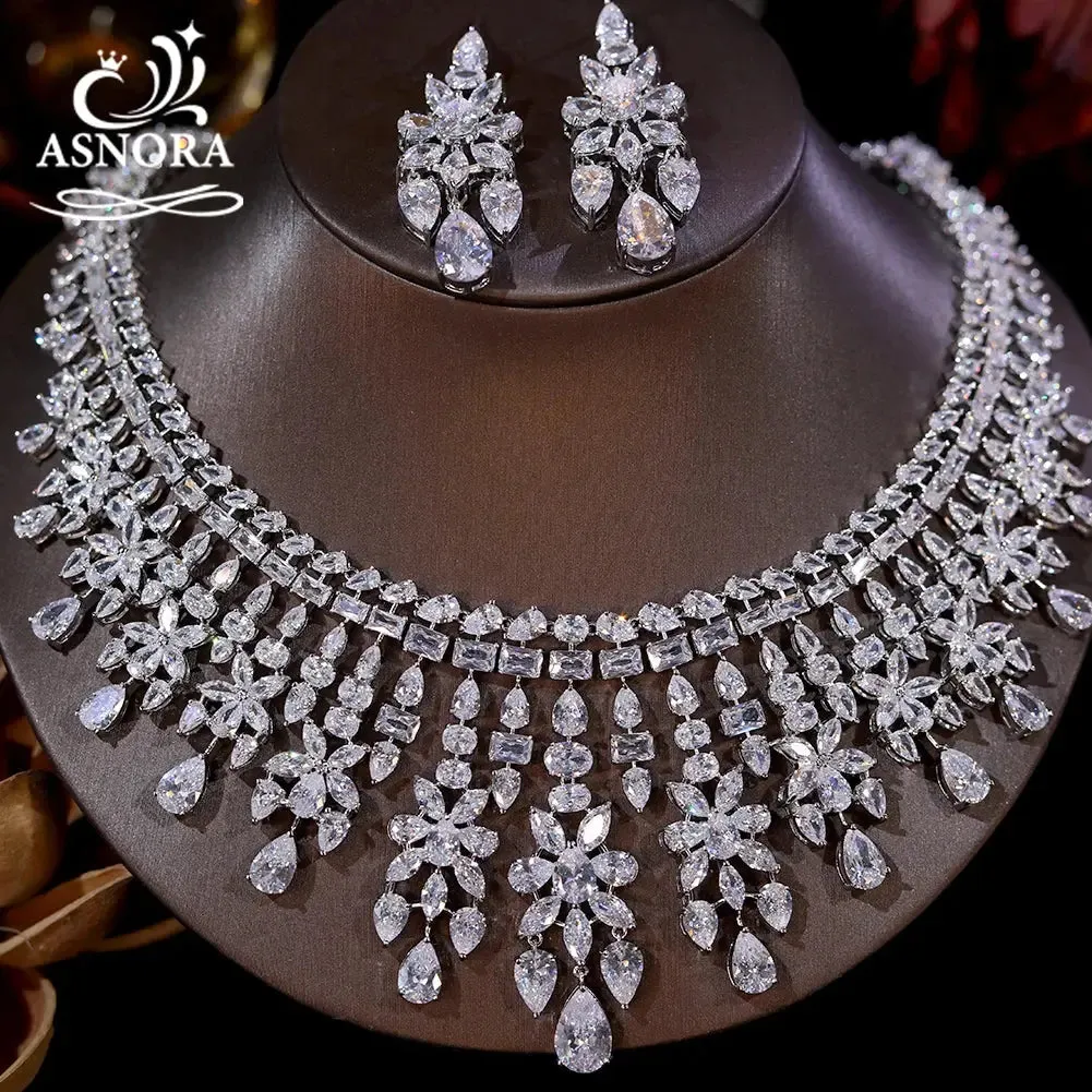 Shiny CZ Bridal Necklace Luxury Wedding 2pcs Jewelry Sets for Women