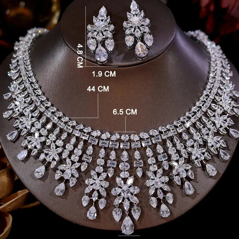 Shiny CZ Bridal Necklace Luxury Wedding 2pcs Jewelry Sets for Women