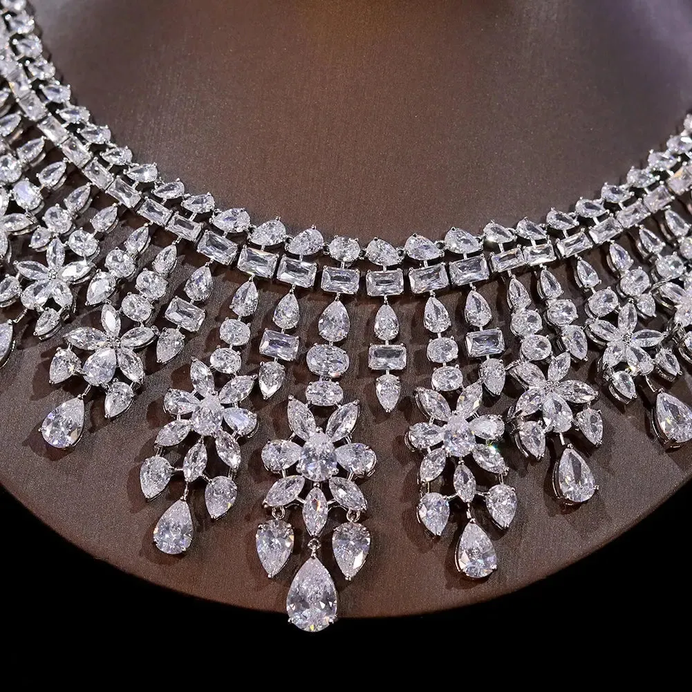 Shiny CZ Bridal Necklace Luxury Wedding 2pcs Jewelry Sets for Women