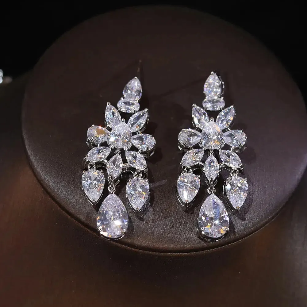 Shiny CZ Bridal Necklace Luxury Wedding 2pcs Jewelry Sets for Women