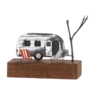 Shoeless Joe 10cm Caravan Site Scene on a Wooden Block