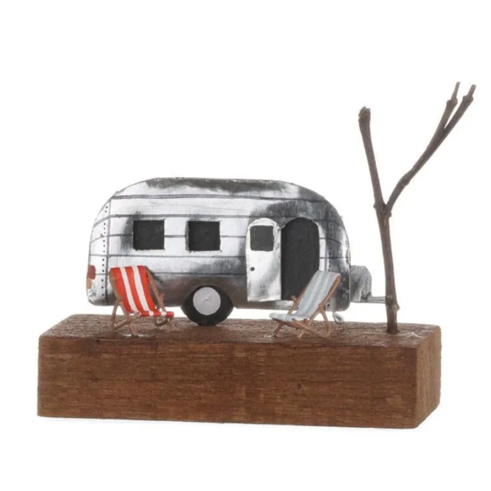 Shoeless Joe 10cm Caravan Site Scene on a Wooden Block
