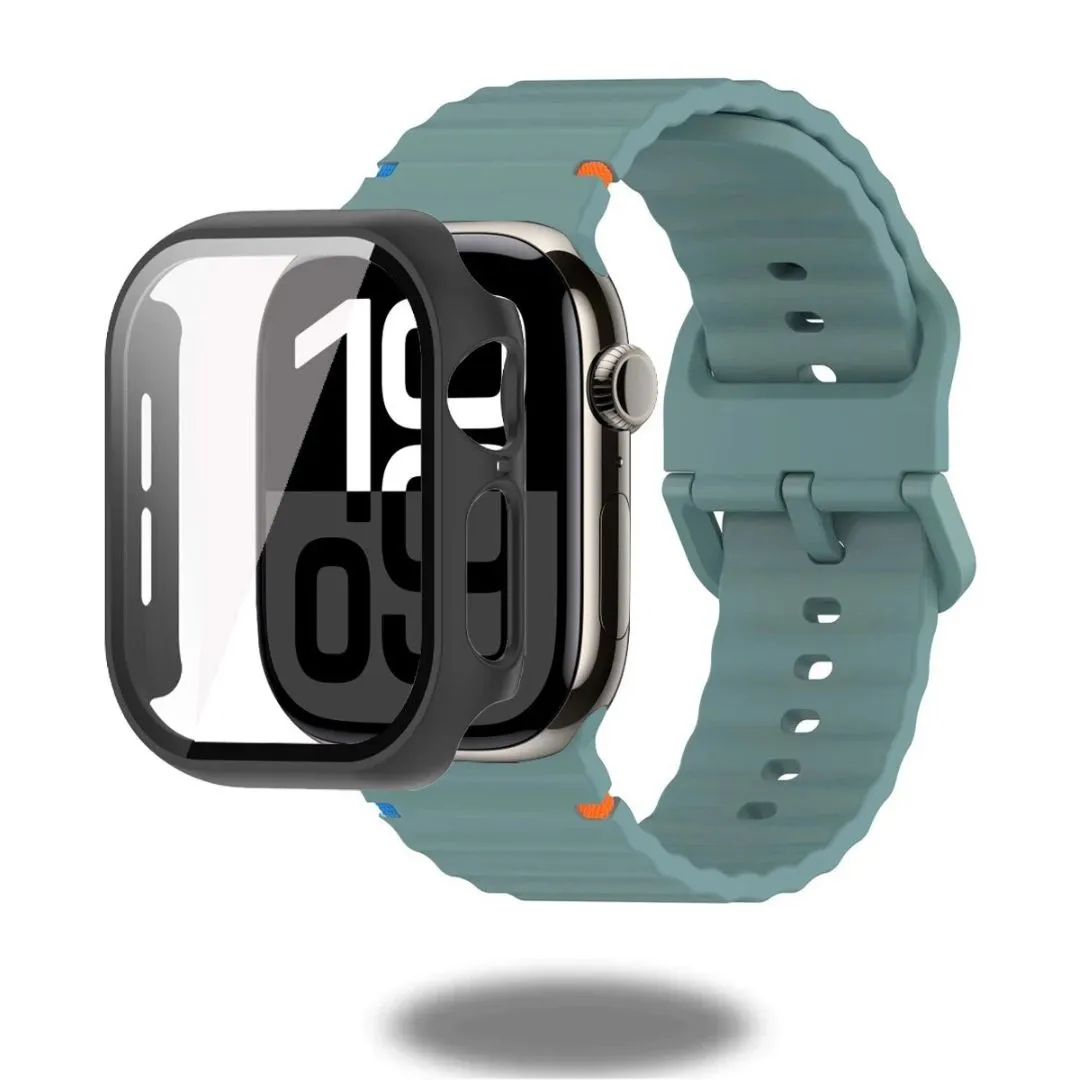 Silicon Sports Straps   Case with Glass For Apple Watch
