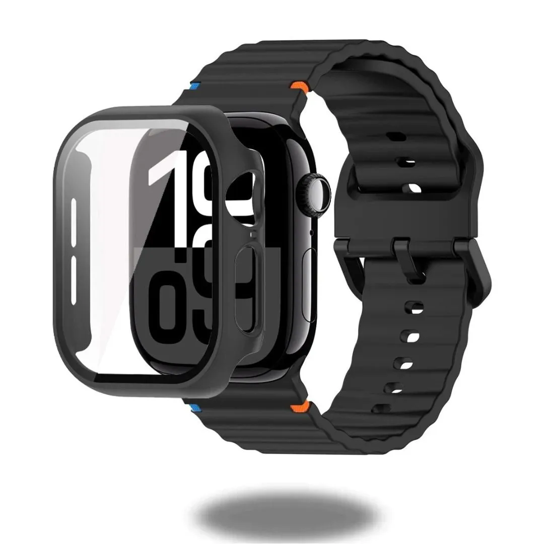 Silicon Sports Straps   Case with Glass For Apple Watch
