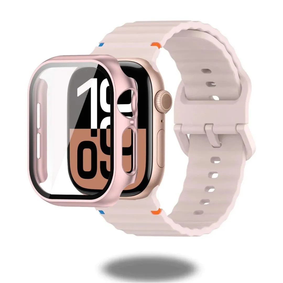 Silicon Sports Straps   Case with Glass For Apple Watch