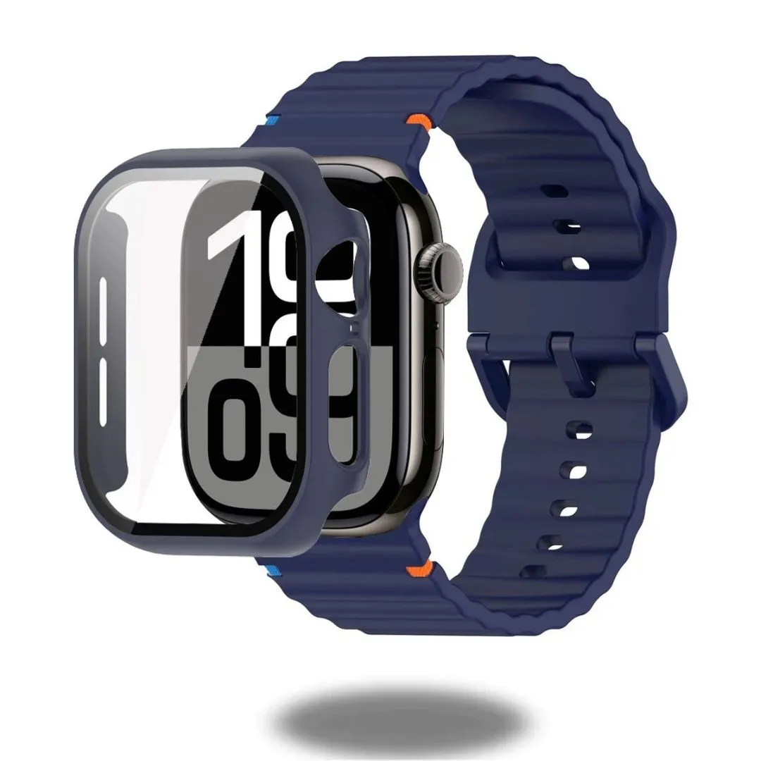 Silicon Sports Straps   Case with Glass For Apple Watch