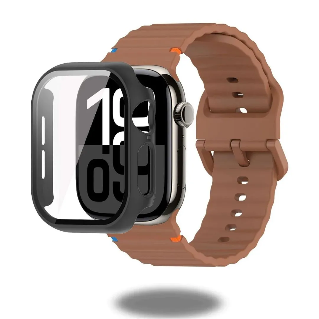 Silicon Sports Straps   Case with Glass For Apple Watch