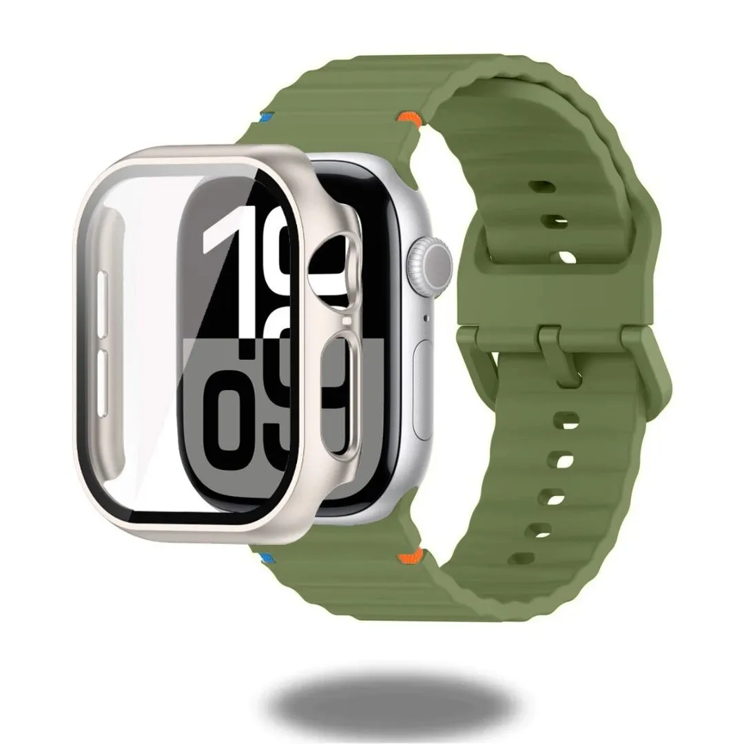 Silicon Sports Straps   Case with Glass For Apple Watch