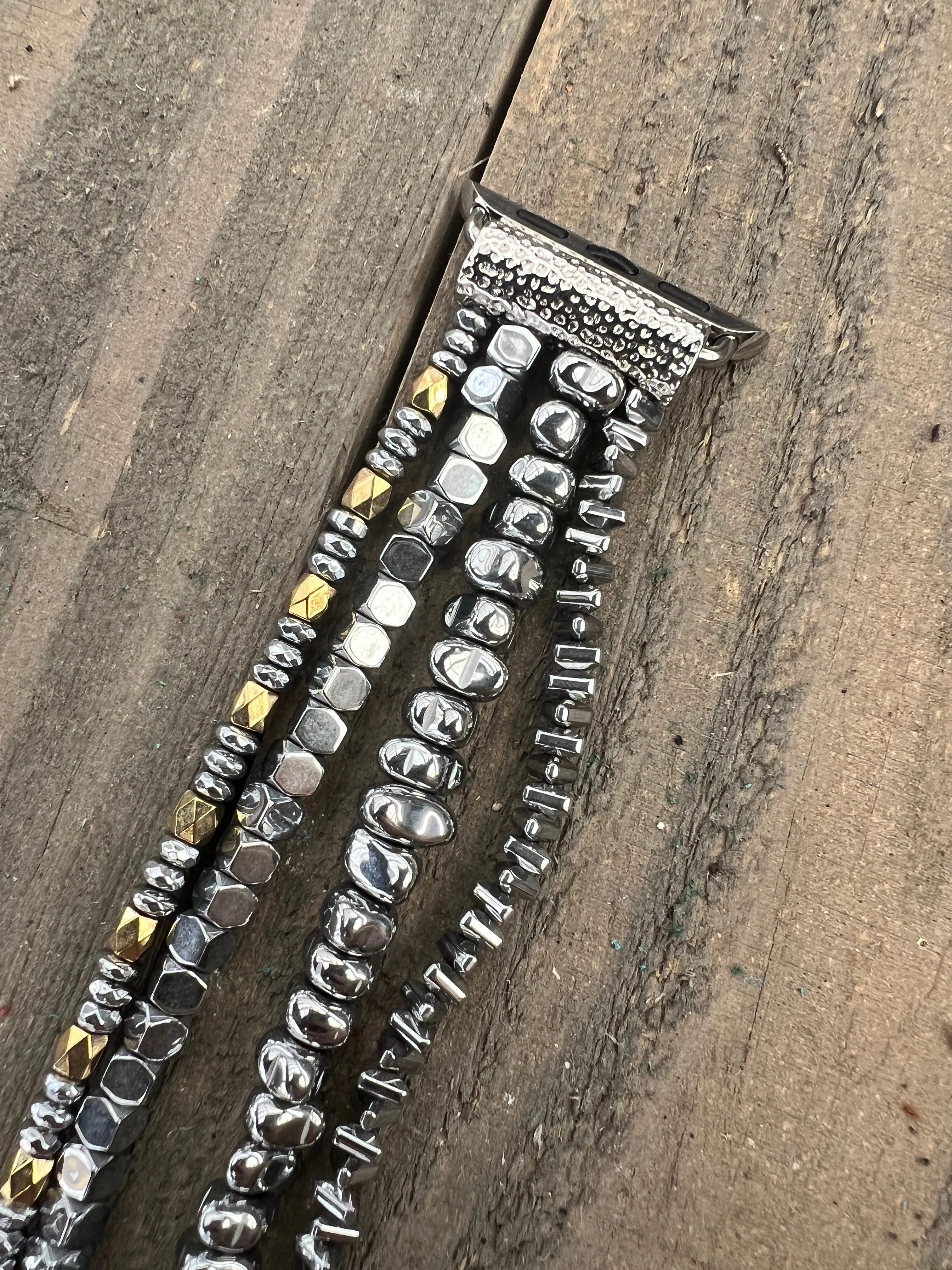 Silver Nugget Beaded Stretch Smart Watch Band
