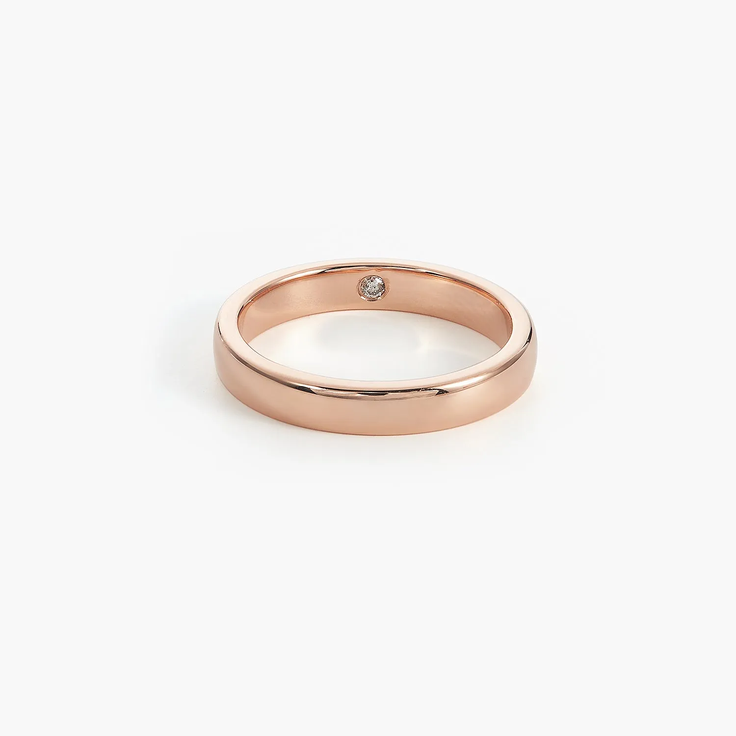 Simple 4mm Engraved Ring Women's Classic Half Round Wedding Band with Diamond