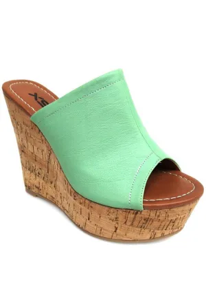 Single Band Peep Toe Cork Platform Wedges Vegan Suede
