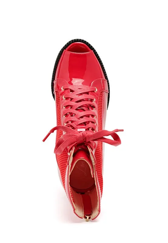 Size US 5&6 Red Peep Toe Lace-Up Booties