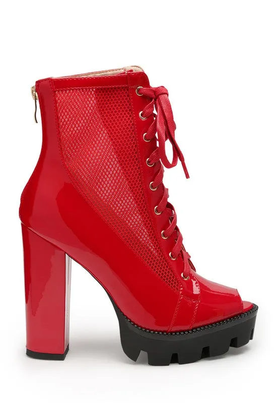 Size US 5&6 Red Peep Toe Lace-Up Booties