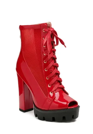 Size US 5&6 Red Peep Toe Lace-Up Booties