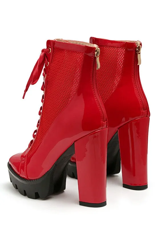 Size US 5&6 Red Peep Toe Lace-Up Booties