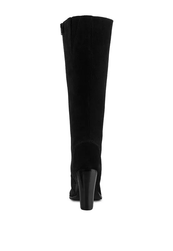 Size US 7 Black Antique Eyelet Block Heel Lace Up Calf Boot