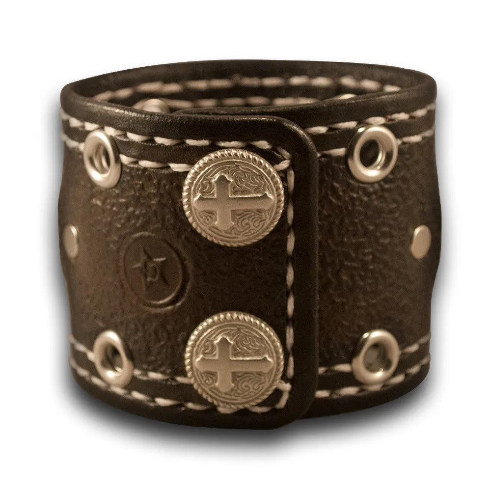Slate Apple Leather Cuff Watch Band with Roped Cross Snaps & Eyelets