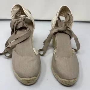 Soludos Beige Linen Espadrille Wedges 'Mallorca' 4"