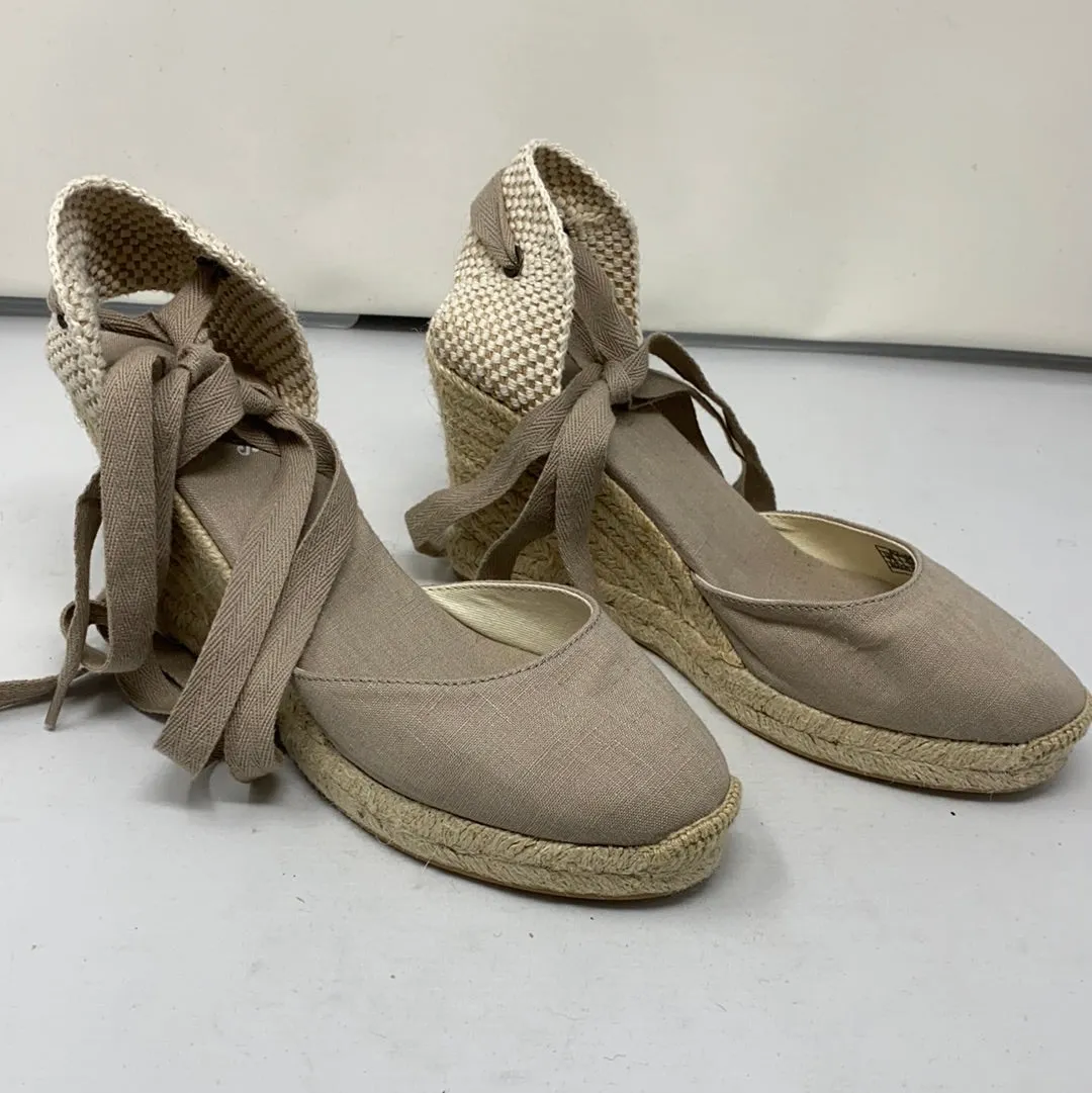 Soludos Beige Linen Espadrille Wedges 'Mallorca' 4"