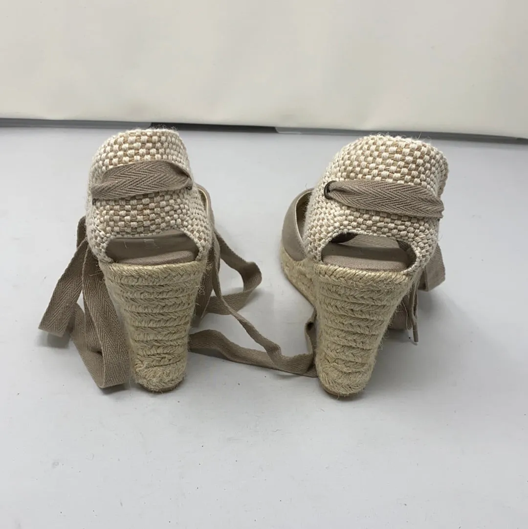 Soludos Beige Linen Espadrille Wedges 'Mallorca' 4"