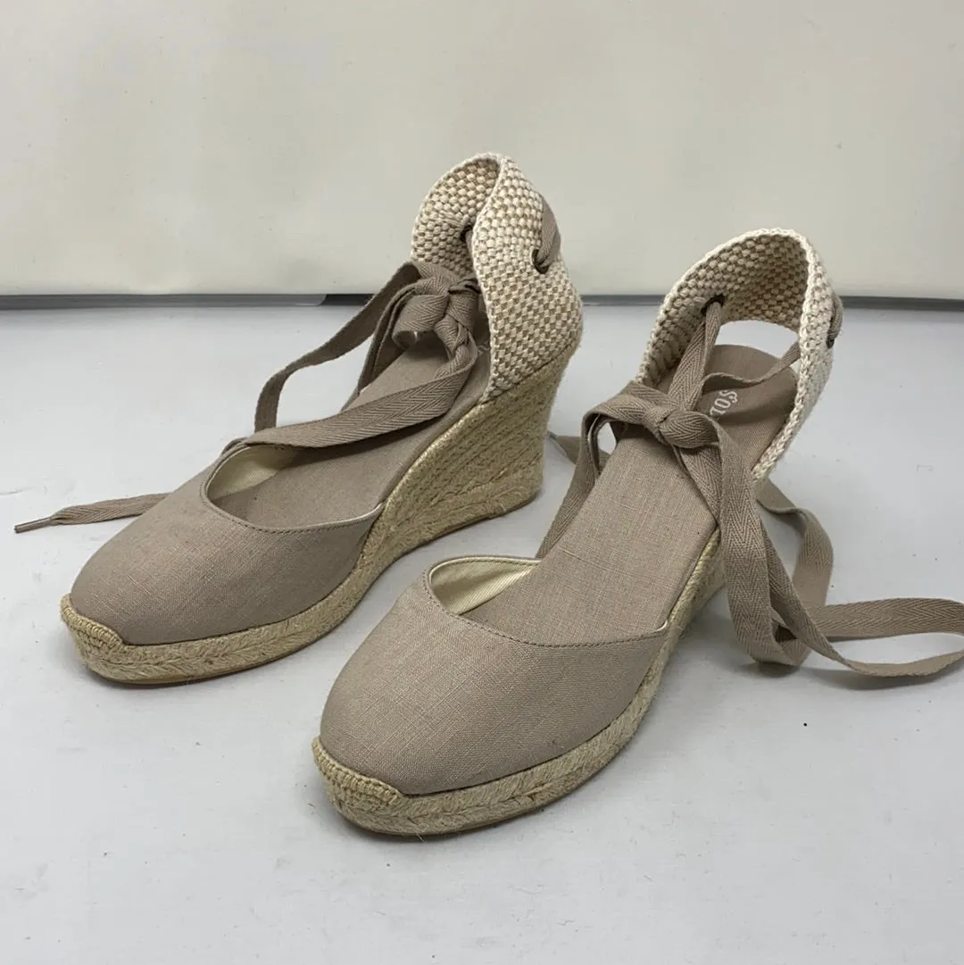 Soludos Beige Linen Espadrille Wedges 'Mallorca' 4"