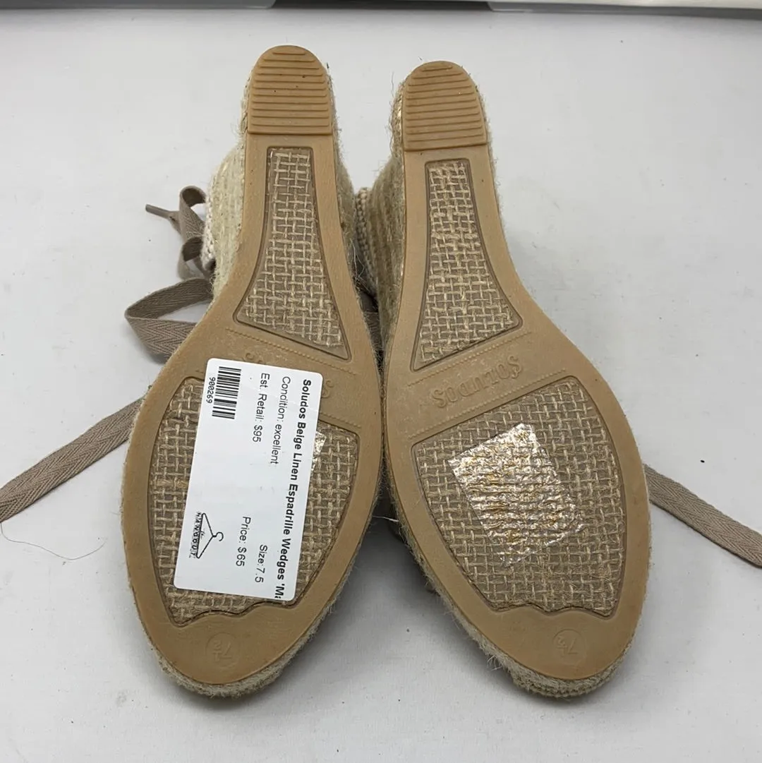 Soludos Beige Linen Espadrille Wedges 'Mallorca' 4"