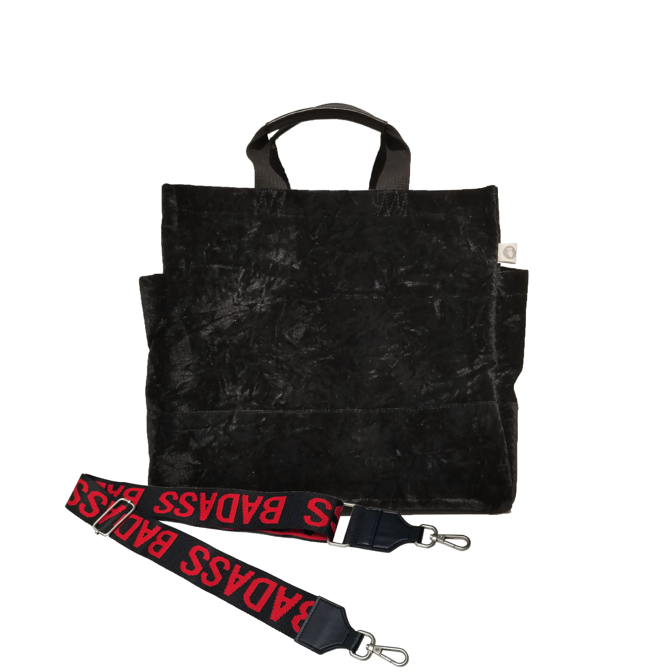 Split Letter Monogram Black Crushed Velvet North South Bag With Stripe Strap