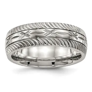 Stainless Steel Polished Diamond Cut 7mm Band