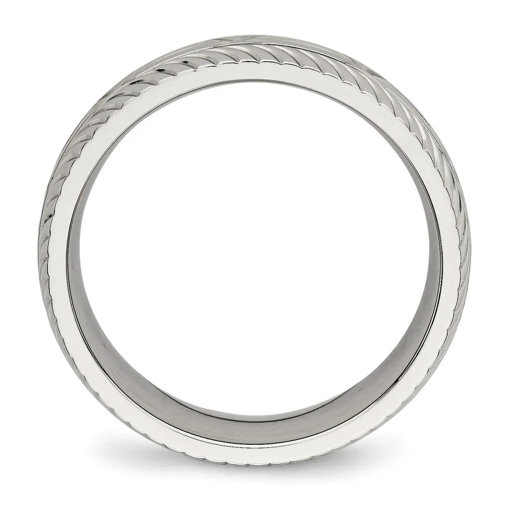 Stainless Steel Polished Diamond Cut 7mm Band