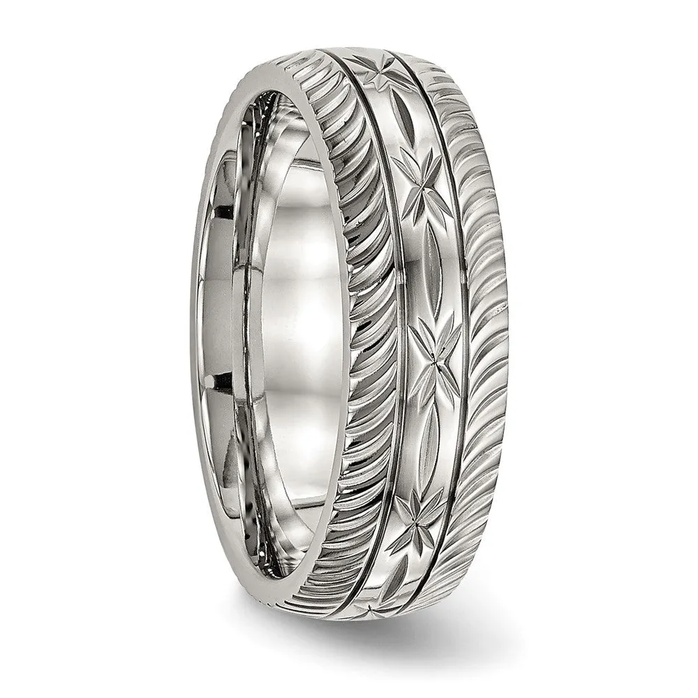 Stainless Steel Polished Diamond Cut 7mm Band