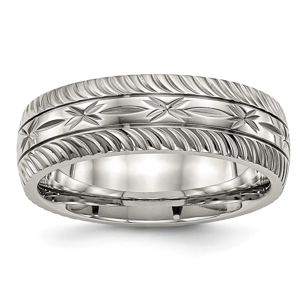 Stainless Steel Polished Diamond Cut 7mm Band
