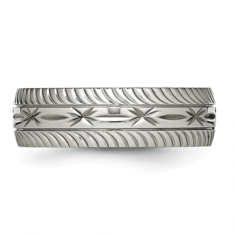 Stainless Steel Polished Diamond Cut 7mm Band