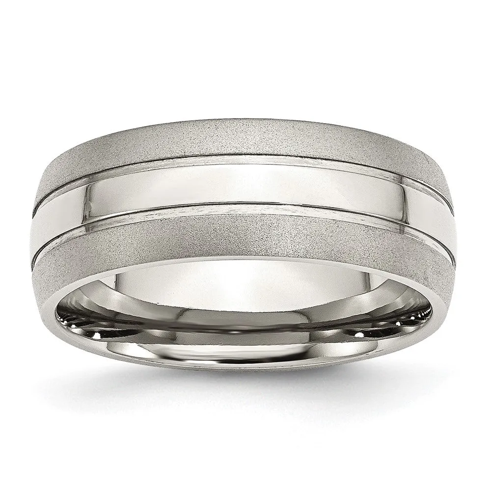 Stainless Steel Polished w/Brushed Edge 8mm Grooved Band