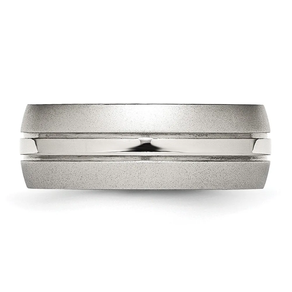 Stainless Steel Polished w/Brushed Edge 8mm Grooved Band