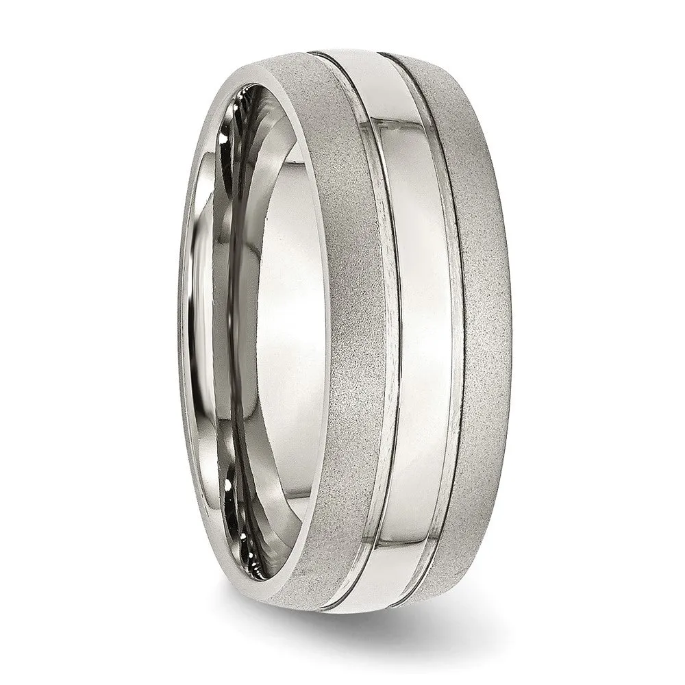 Stainless Steel Polished w/Brushed Edge 8mm Grooved Band