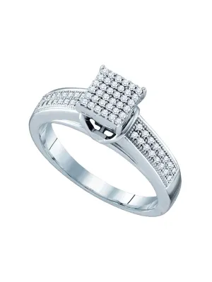 Sterling Silver Round Diamond Square Bridal Wedding Engagement Ring 1/4 Cttw