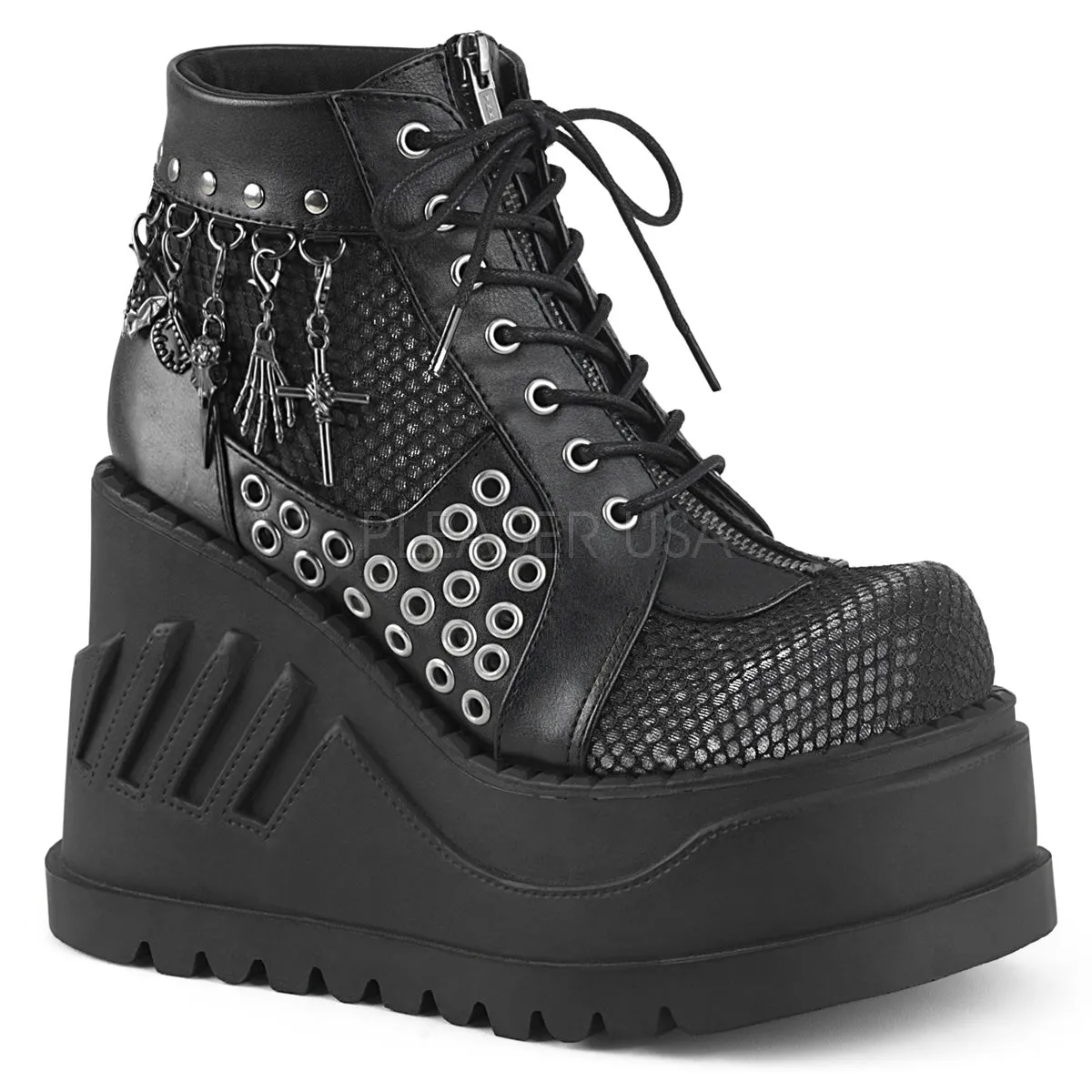 STOMP-18  Black Vegan Leather-Grey Velvet