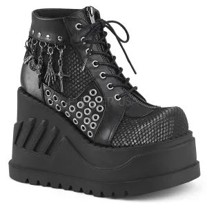 STOMP-18  Black Vegan Leather-Grey Velvet