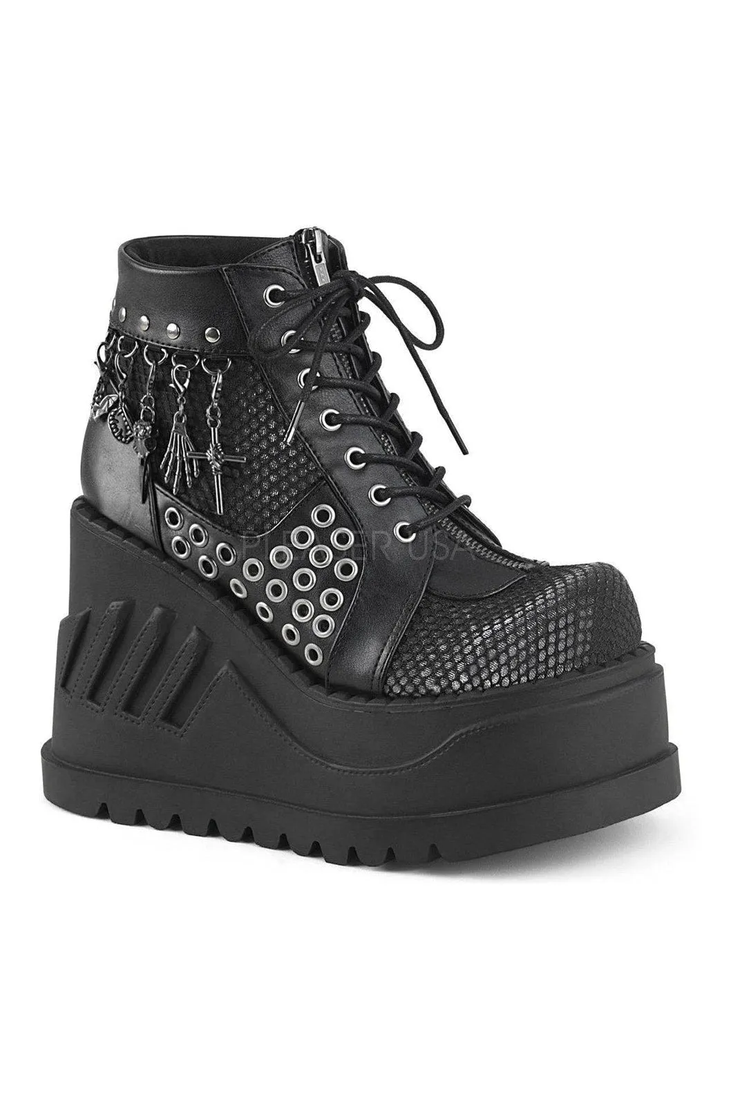 STOMP-18 Demonia Platform Boot | Black Faux Leather