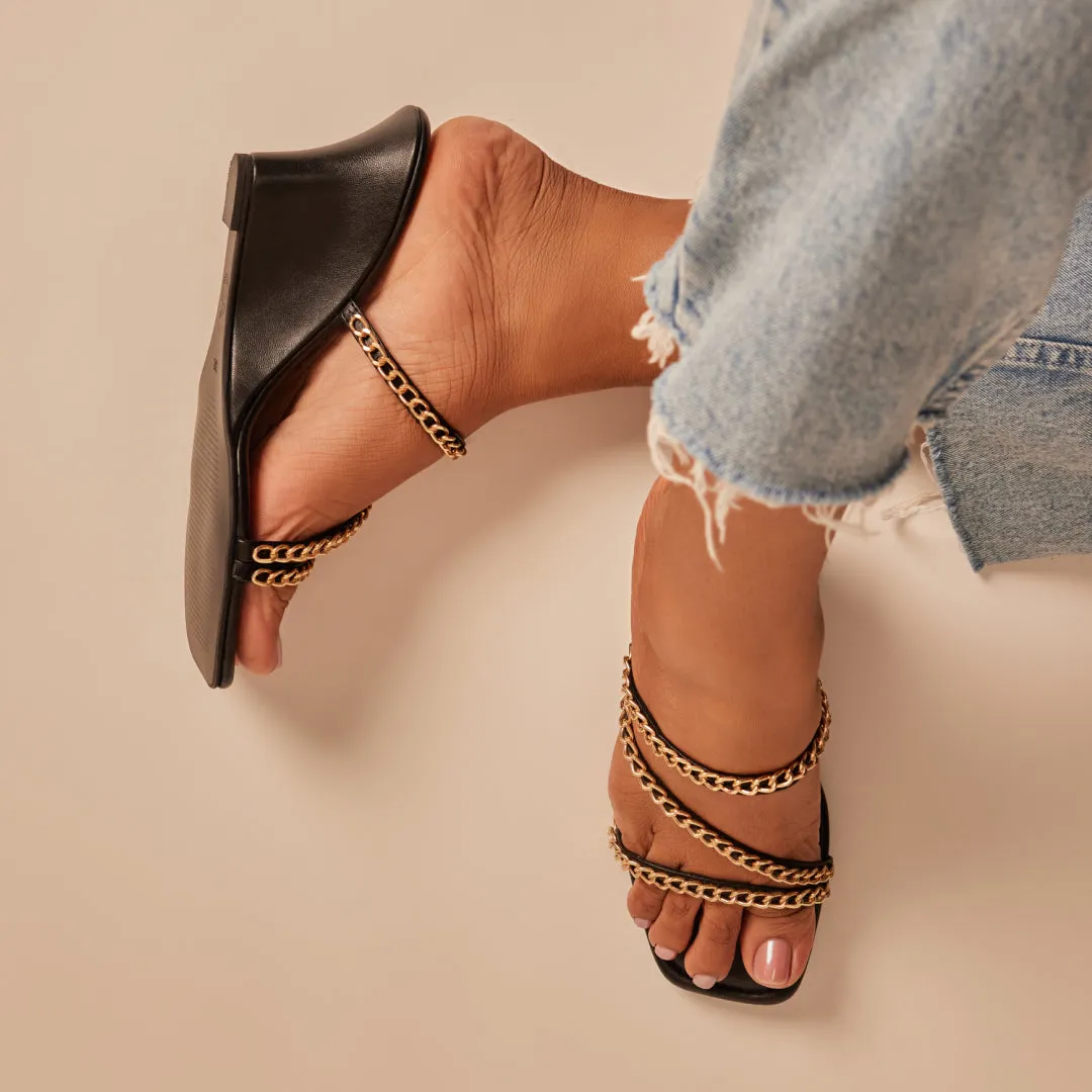 Strappy Gold Chain Wedges