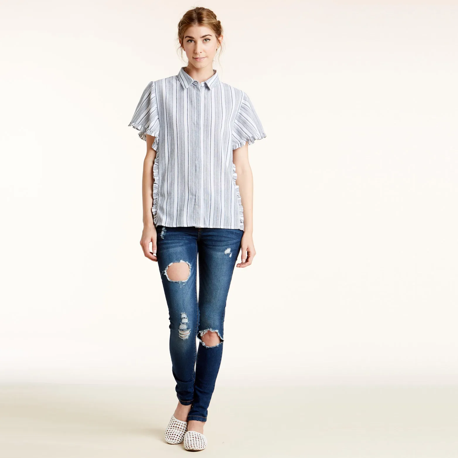 Stripe On Me Ruffled Shirt