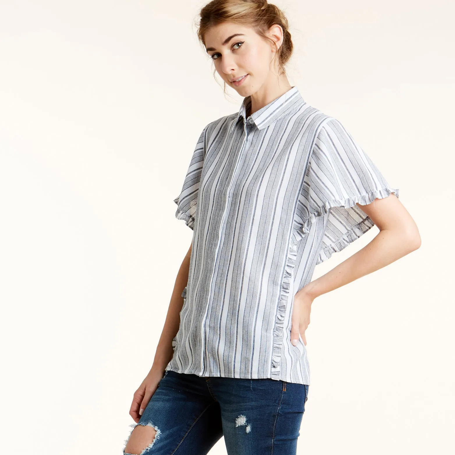 Stripe On Me Ruffled Shirt