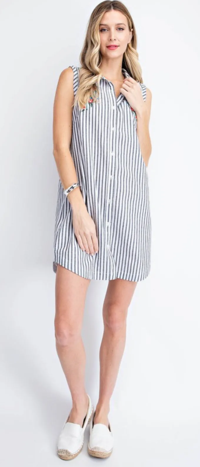 Stripe Shirt Dress - White/Black