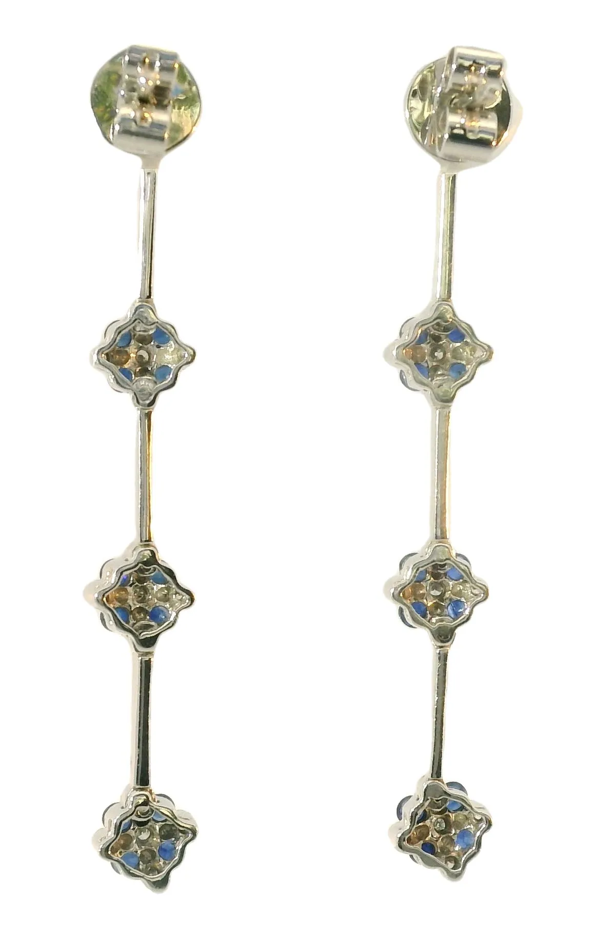 Stunning Estate 14K White Gold Diamond Sapphire Chandelier Floral Tier Earrings