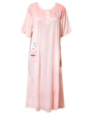 Stylish Peach Long Nighty With Front Buttons 901 -  Women Nightdress